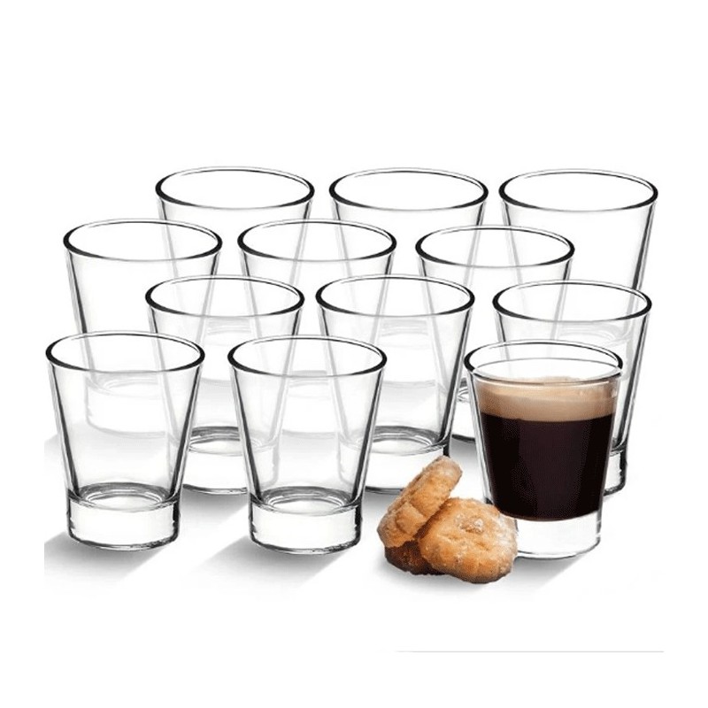 12 pz BICCHIERI TAZZINE PER CAFFÈ ESPRESSO IN VETRO TRASPARENTE 75ml Ginseng