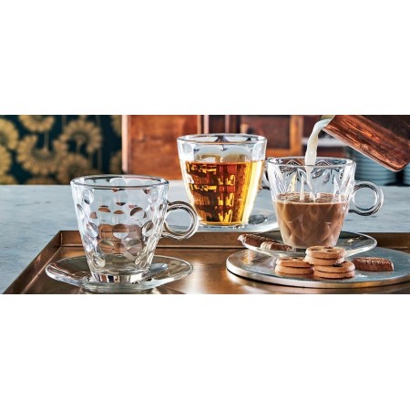SET 6 Tazze da colazione per caffè cappuccino tè latte vetro trasparente 250 ml