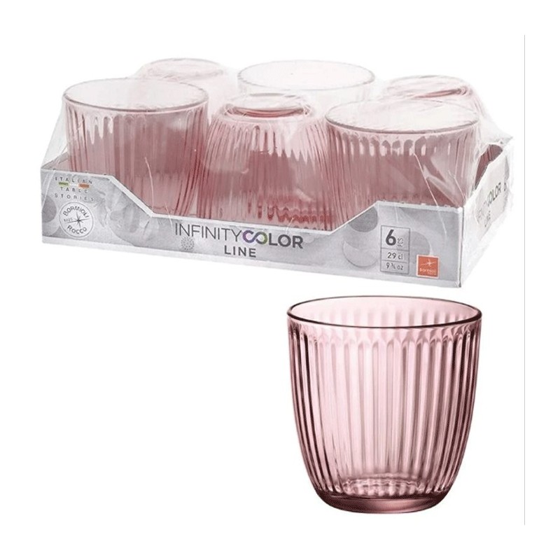 BORMIOLI LINE 6 PEZZI BICCHIERI PER ACQUA IN VETRO ROSA 290 ML SET BAR COCKTAIL