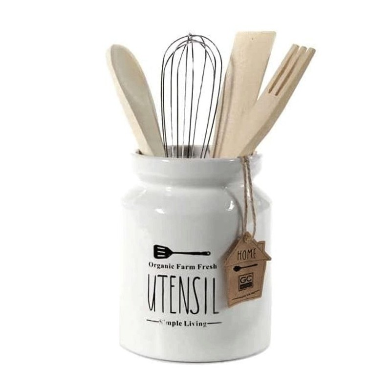 Contenitore porta mestoli 15 cm utensili Cucina ceramica bianca shabby chic