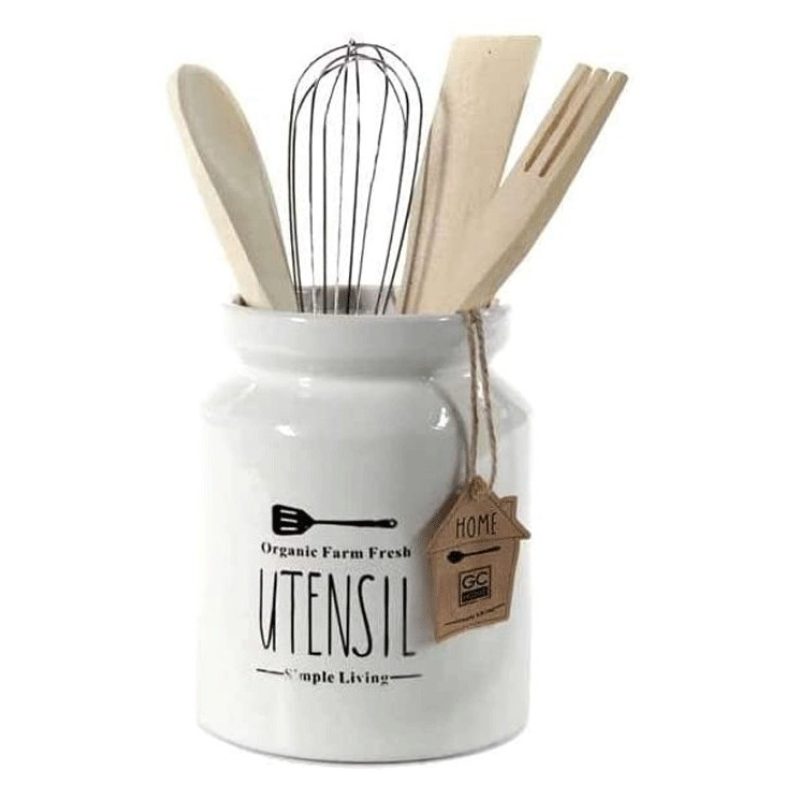 Gicos Contenitore porta mestoli 15 cm utensili Cucina ceramica bian...