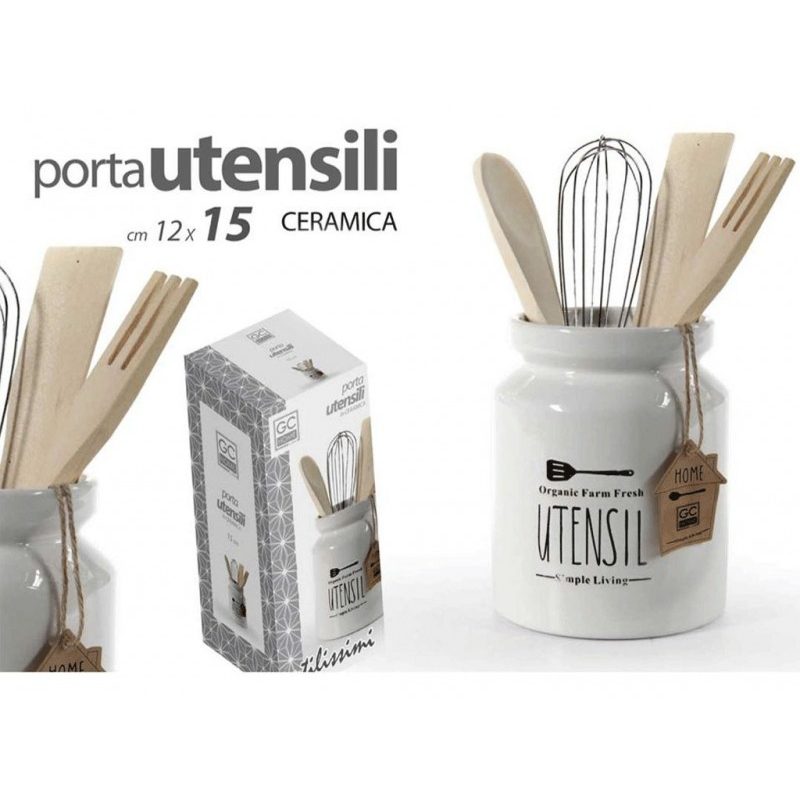 Gicos Contenitore porta mestoli 15 cm utensili Cucina ceramica bian...