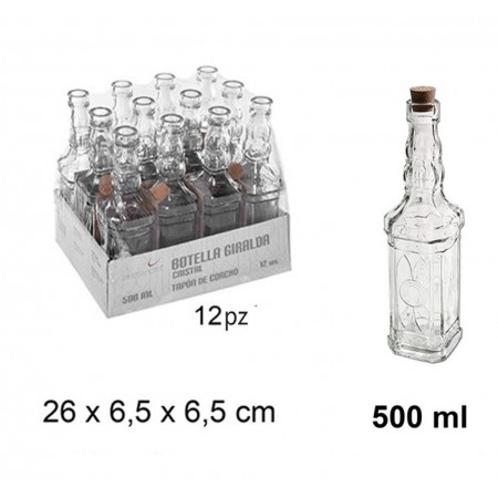 Set 12 Pz Bottiglie Bottigline Vetro Trasparente Tappo Sughero 500ml olio acqua