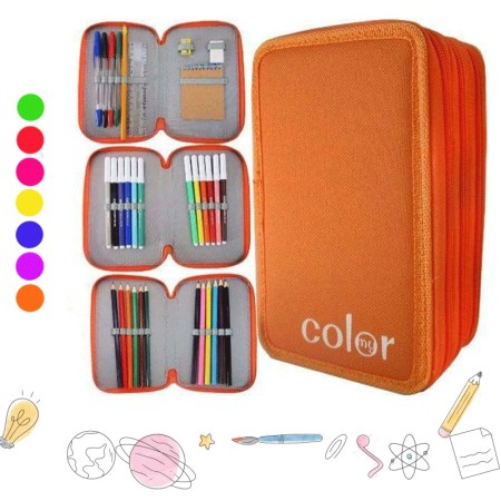 Astuccio Porta Penne 3 Scomparti Con Zip - 21x9x5 Cm, Rosso, Per Scuola Ufficio