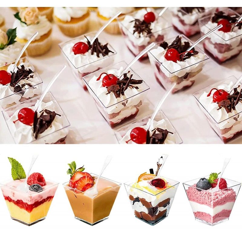 Hongu 48 pz COPPETTA QUADRO IN PLASTICA SET DA 60 CC DESSERT TRASPA...