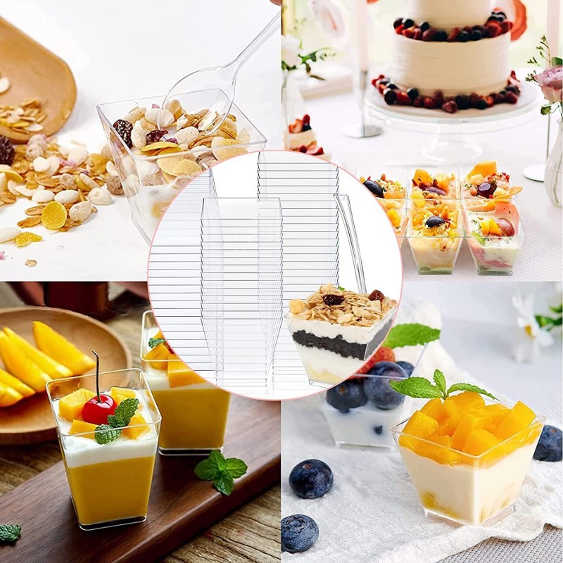 Hongu 48 pz COPPETTA QUADRO IN PLASTICA SET DA 60 CC DESSERT TRASPA...