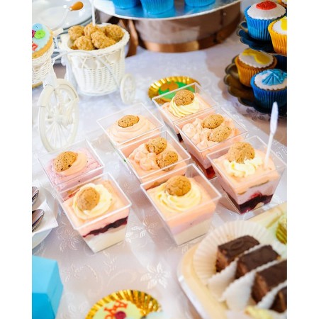 24  pz COPPETTA QUADRO IN PLASTICA SET DA 200 CC DESSERT TRASPARENTI FINGER FOOD