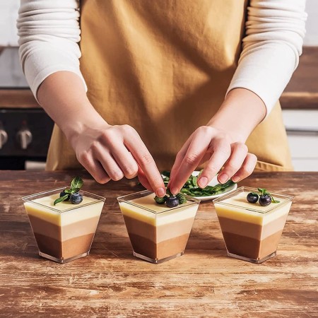 24  pz COPPETTA QUADRO IN PLASTICA SET DA 200 CC DESSERT TRASPARENTI FINGER FOOD