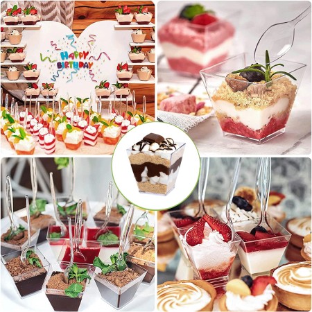 24  pz COPPETTA QUADRO IN PLASTICA SET DA 200 CC DESSERT TRASPARENTI FINGER FOOD