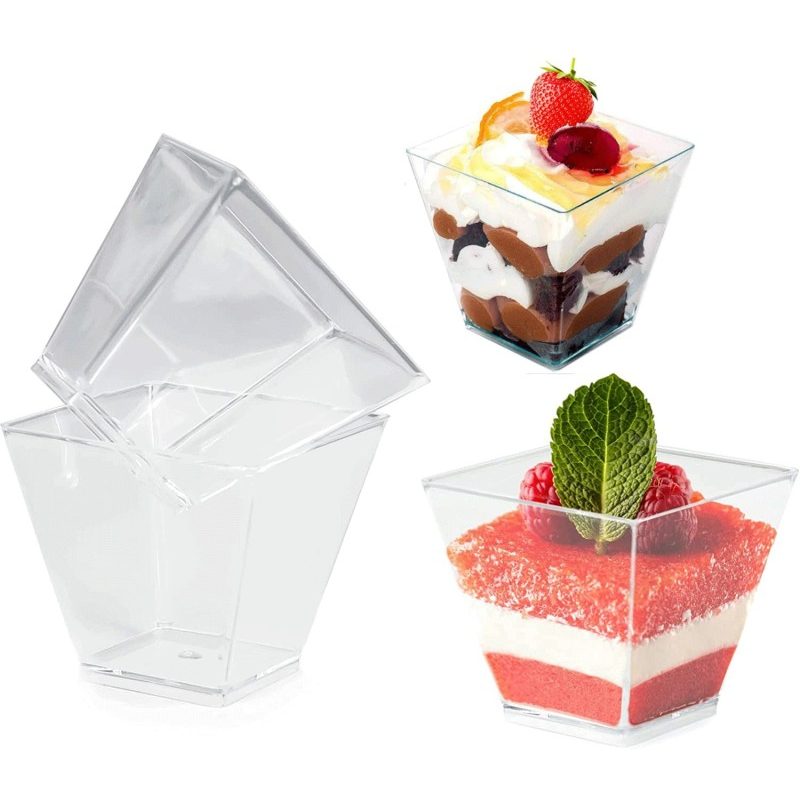 Hongu 24 pz COPPETTA QUADRO IN PLASTICA SET DA 120 CC DESSERT TRASP...