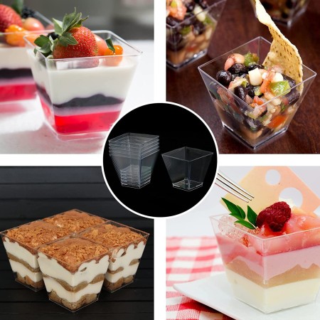 24 pz COPPETTA QUADRO IN PLASTICA SET DA 120 CC DESSERT TRASPARENTI FINGER FOOD