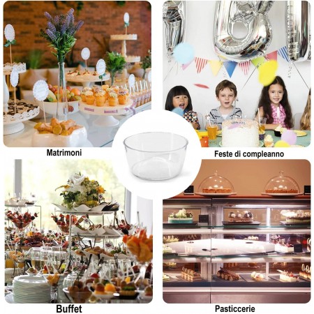 24 pz COPPETTA GELATO IN PLASTICA SET DA 220 CC DESSERT TRASPARENTI FINGER FOOD