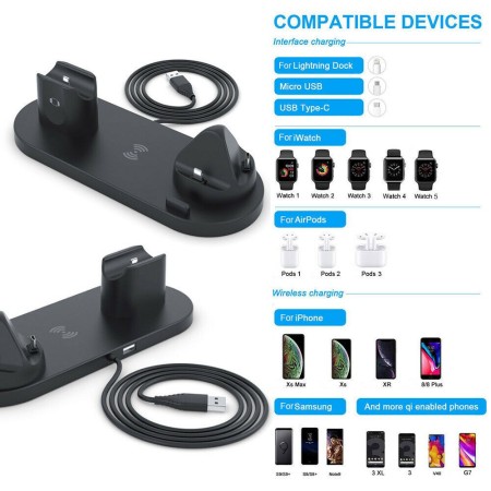 Base Di Ricarica Rapida 6 In 1 Wireless Per Samsung / Apple Watch iPhone 6 in 1