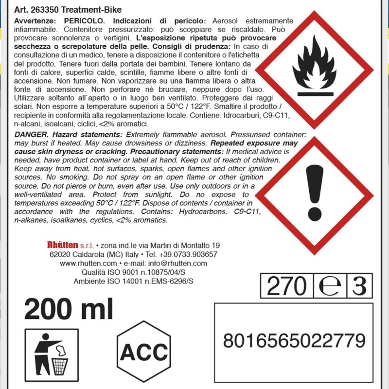RHUTTEN Lubrificante bike catena specifico per bici al ptfe per tut...