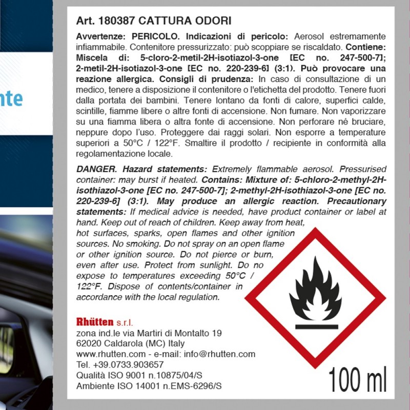 RHUTTEN 2x Igienizzante Spray pulizia auto disodorante cattura catt...
