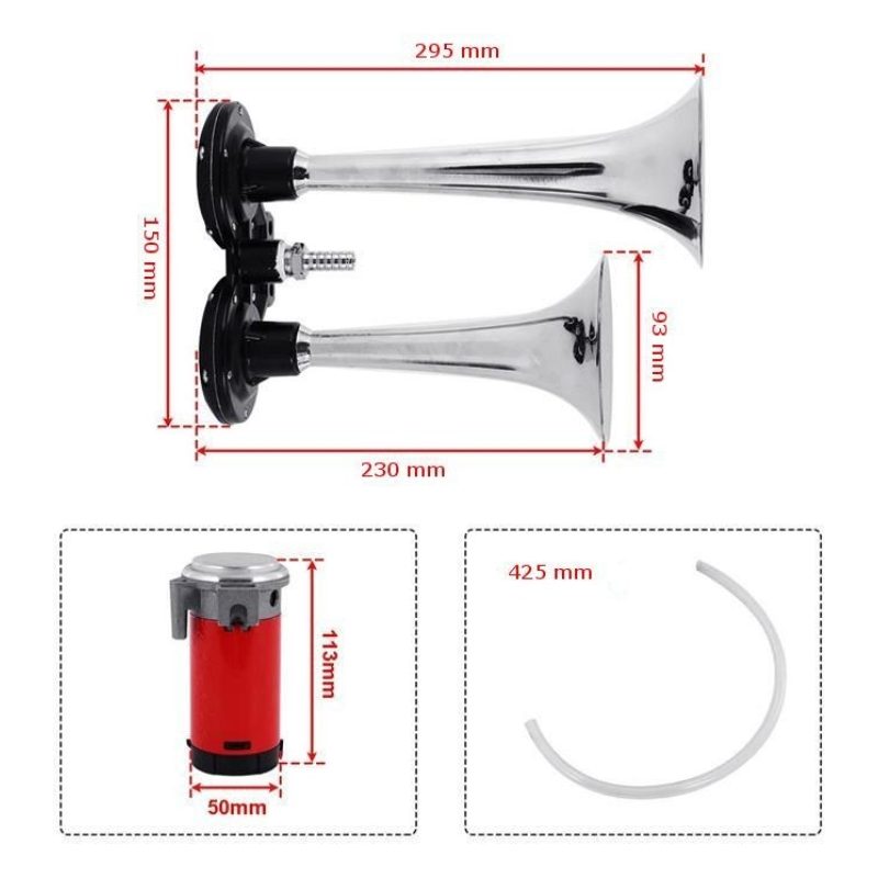 Clacson 2 trombe corno 12V 135db per auto camion moto barca tono con compressore
