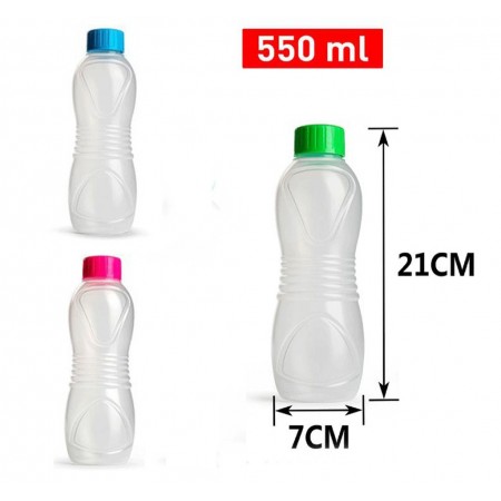 Set 12 Bottiglia plastica trasparente bottiglie 550ml tappo borraccia sport bici