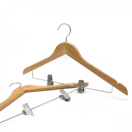 12x Grucce appendini appendiabiti in legno resistente con mollette in acciaio