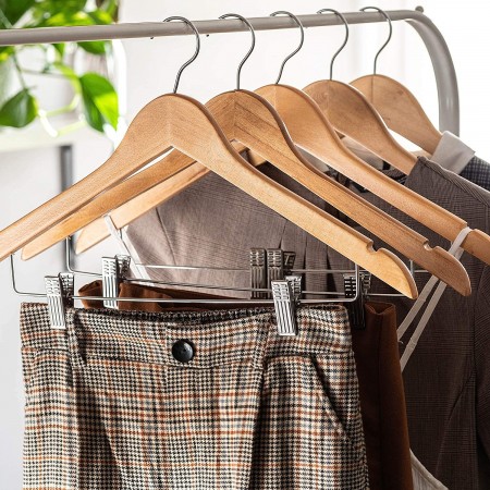 12x Grucce appendini appendiabiti in legno resistente con mollette in acciaio