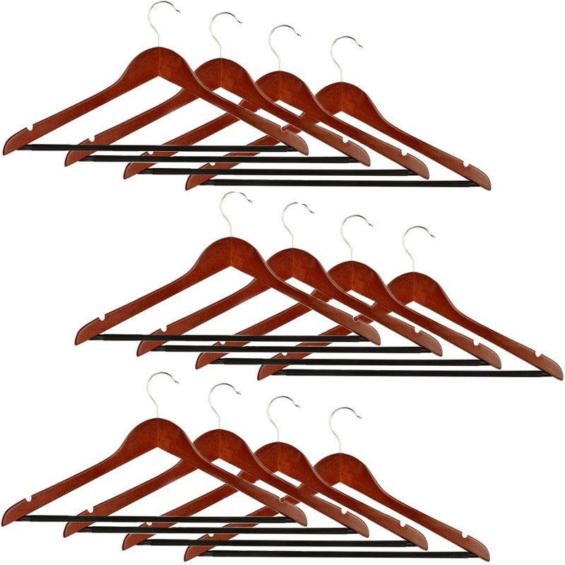 12 Grucce Appendiabiti Legno Gancio Antiscivolo Appendini Gruccia Pantaloni set