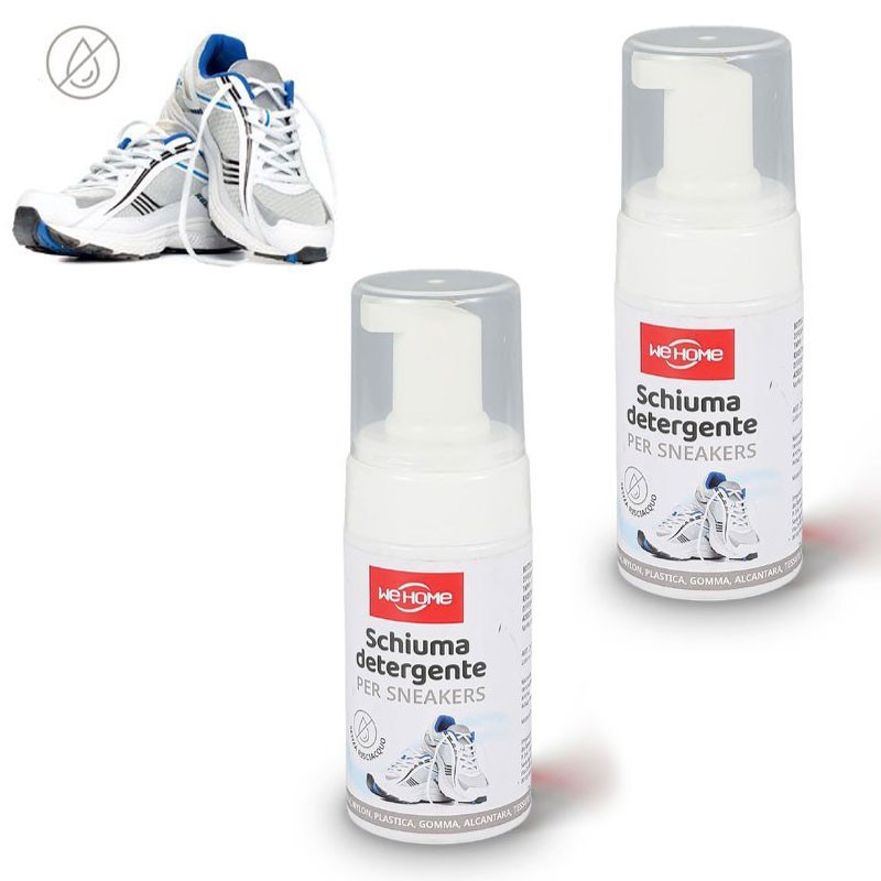 2x SCHIUMA DETERGENTE per SNEAKERS scarpe in pelle nylon gomma tessuti tecnici