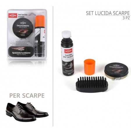 Set completo Lucida Scarpe Nero in pelle Pulizia Calzature Uomo Donna spazzola