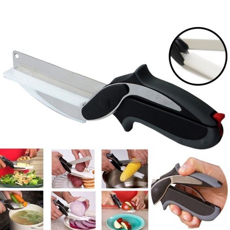 Forbici cucina tagliere coltello frutta verdura carne lama affetta taglia 2 in 1