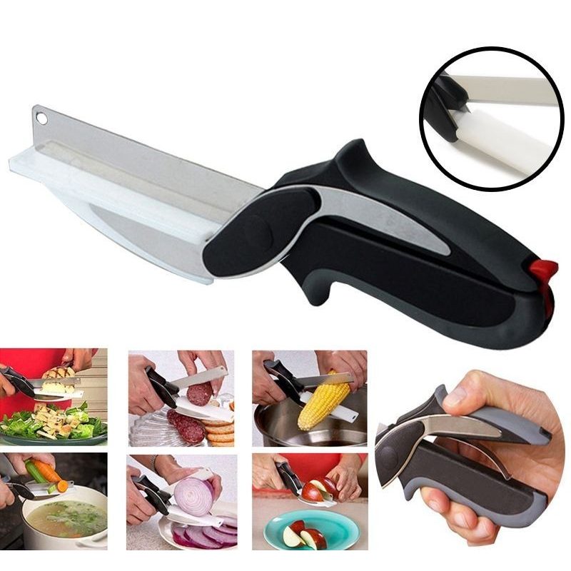 Forbici cucina tagliere coltello frutta verdura carne lama affetta taglia 2 in 1