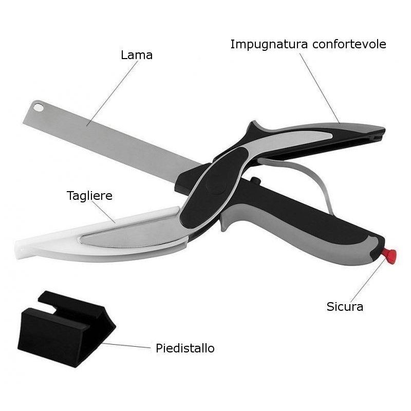 Forbici cucina tagliere coltello frutta verdura carne lama affetta taglia 2 in 1