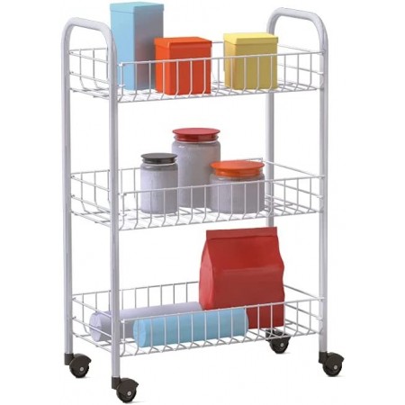 CARRELLO CON 4 RUOTE ACCIAIO PER CUCINA BAGNO 3 PIANI 38x26x67 cm salvaspazio