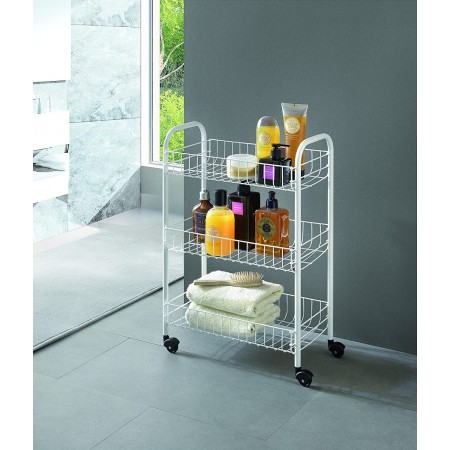 CARRELLO CON 4 RUOTE ACCIAIO PER CUCINA BAGNO 3 PIANI 38x26x67 cm salvaspazio