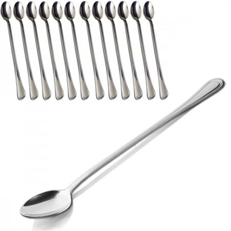 12x 20cm Lungo Acciaio Inox Gelato Cocktail Cucchiaini Caffè Zuppa Tè Cucchiai