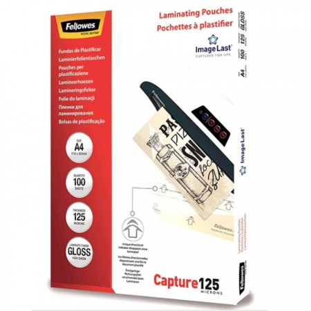 100 pouches Capture 125 micron A4 Fellowes Pouches Plastificazione Documenti 