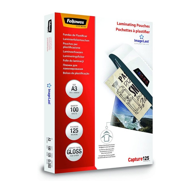 100 pouches Capture 125 micron A3 Fellowes Pouches Plastificazione Documenti