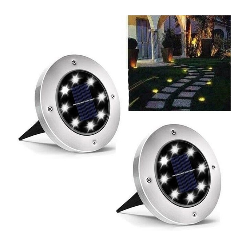 2 FARO PICCHETTO LAMPADA LED SOLARE DA ESTERNO GIARDINO FARETTO 8 LED SEGNAPASSI