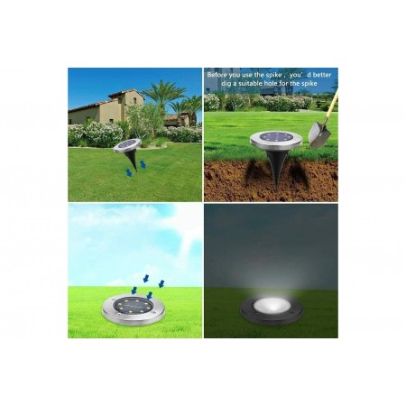 2 FARO PICCHETTO LAMPADA LED SOLARE DA ESTERNO GIARDINO FARETTO 8 LED SEGNAPASSI