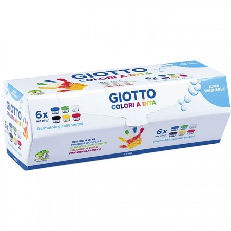 Colori a dita Giotto in barattoli 6 da 100ml tempere confezione colori assortiti