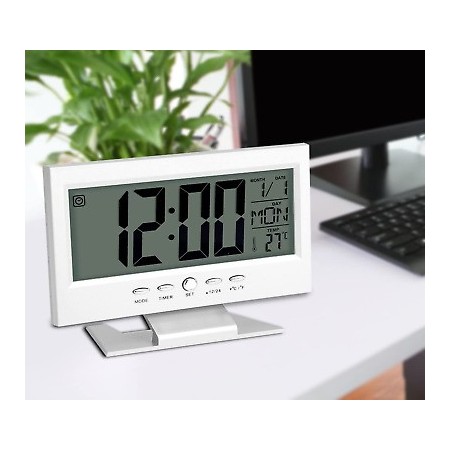 SVEGLIA OROLOGIO DATARIO DIGITALE TERMOMETRO DISPLAY LCD ILLUMINAZIONE COMODINO