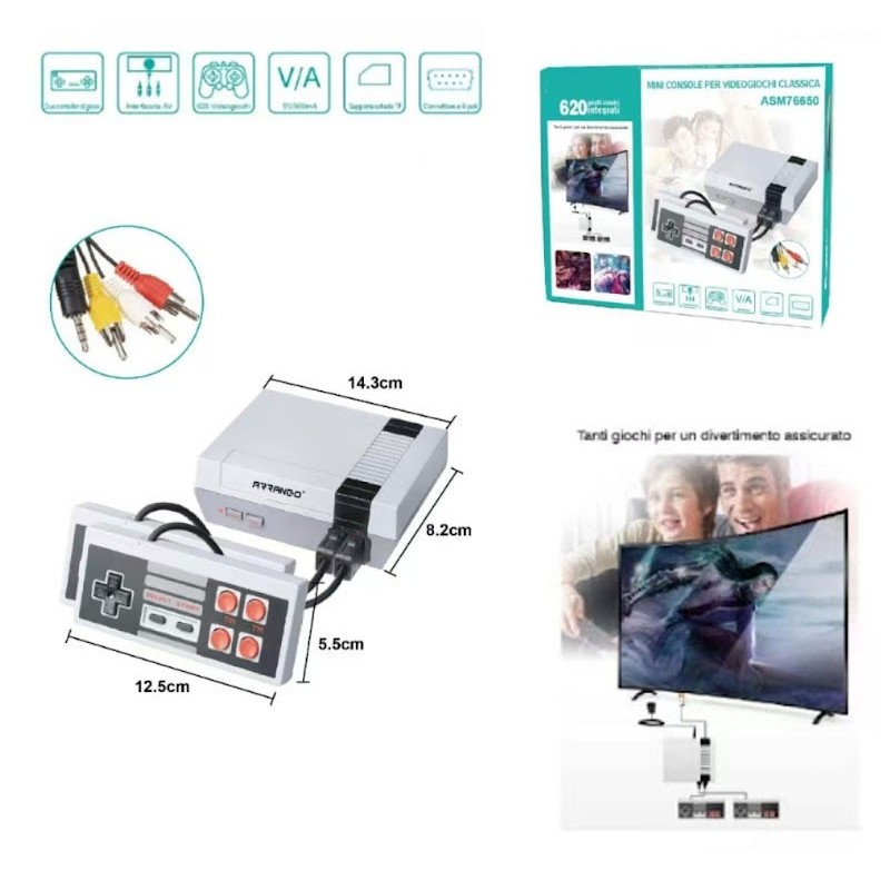 Hongu CONSOLE RETRO MINI GIOCHI CLASSICI 620 IN 1 CON 2 CONTROLLER ...