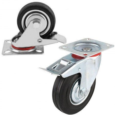 2x Ruote per carrello girevole rotella 100mm con freno 360° Piastra Di Fissaggio