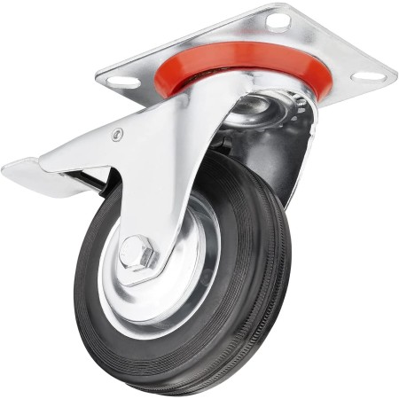 Ruota per carrello girevole rotella 125mm con freno 360° Piastra Di Fissaggio