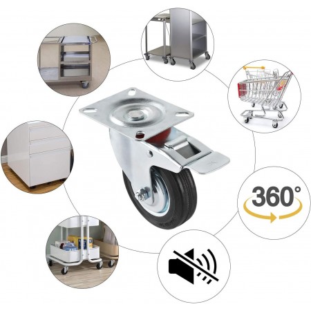 2 Ruote per carrello girevole rotella 125mm con freno 360° Piastra Di Fissaggio