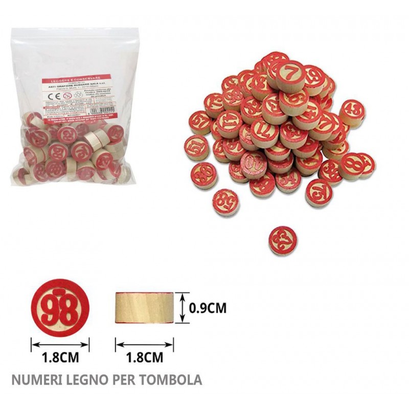 Hongu 90 NUMERI GETTONI IN LEGNO PER TOMBOLA A RILIEVO NAPOLETANA S...