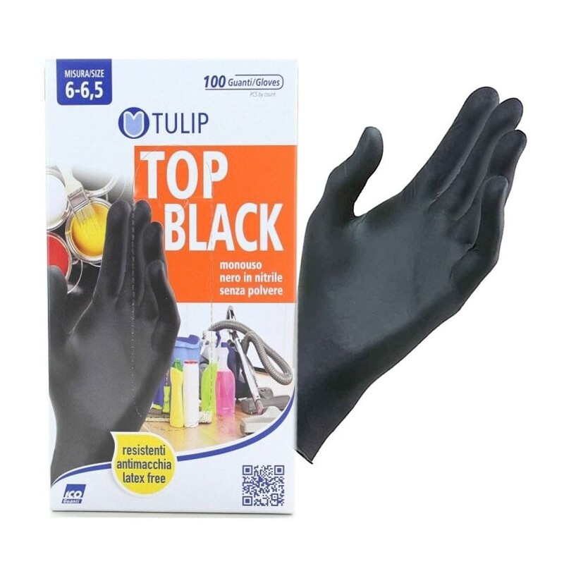 GUANTI MONOUSO NERI IN NITRILE SENZA POLVERE LATEX FREE 100 pezzi S box