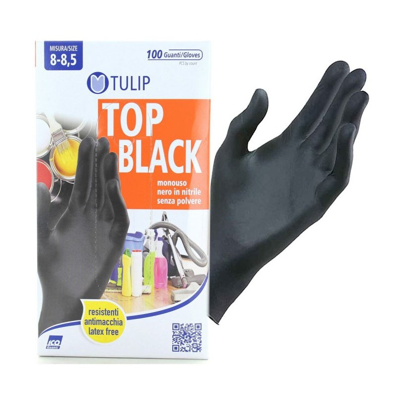 GUANTI MONOUSO NERI IN NITRILE SENZA POLVERE LATEX FREE 100 pezzi L box
