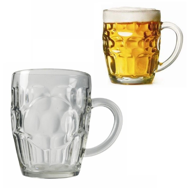 2x BICCHIERE VETRO BOCCALE BIRRA TRASPARENTE CON MANICO CL.55 tazze colazione
