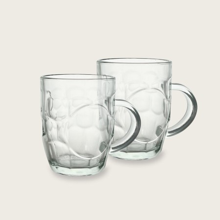 2x BICCHIERE VETRO BOCCALE BIRRA TRASPARENTE CON MANICO CL.55 tazze colazione