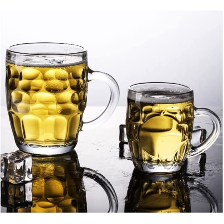 2x BICCHIERE VETRO BOCCALE BIRRA TRASPARENTE CON MANICO CL.55 tazze colazione