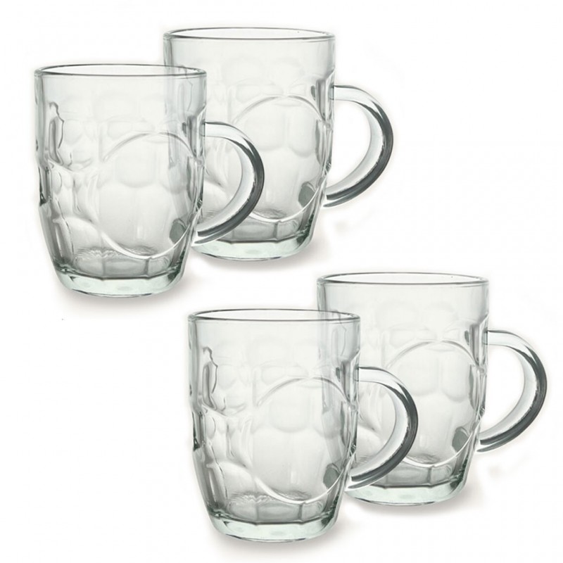 4x BICCHIERE VETRO BOCCALE BIRRA TRASPARENTE CON MANICO CL.55 tazze colazione