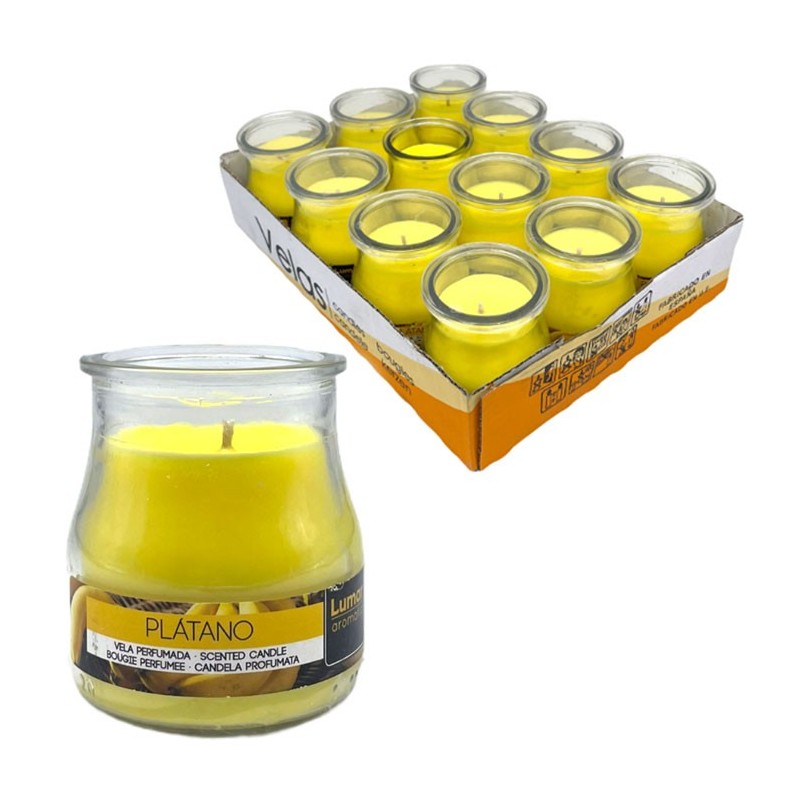 SET 12 CANDELE PROFUMEATE in VASETTO VETRO BANANA AMBIENTE 7X5,5 CM ESTATE